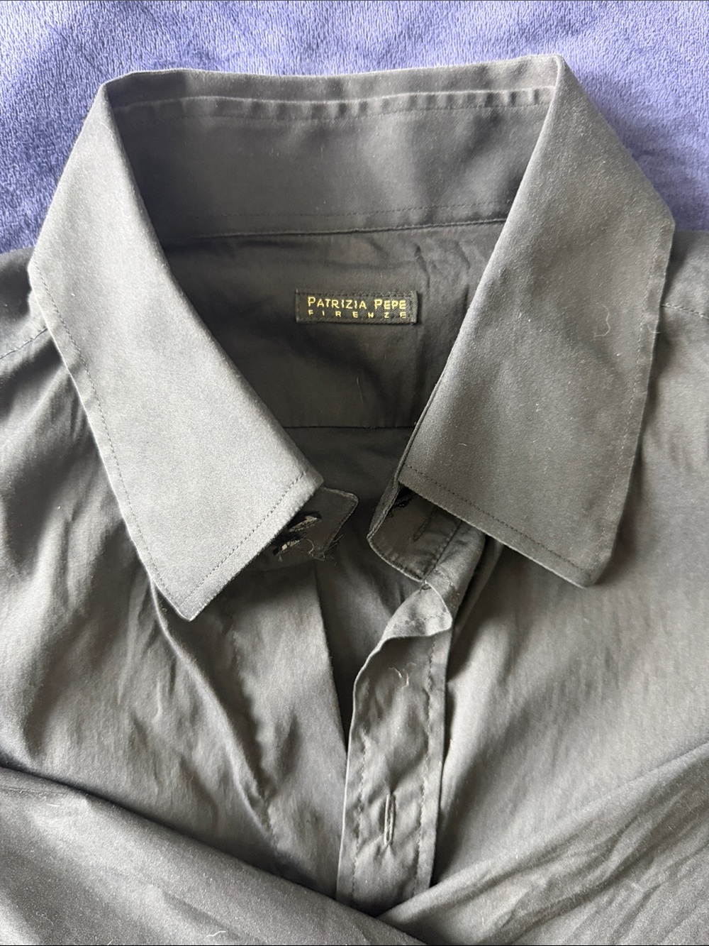 Patrizia Pepe Men’s Dark Black Dress Shirt with Point Collar